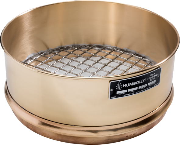 Standard Sieves, 12 Dia., 4 Deep Frame, Brass Frame, Stainless